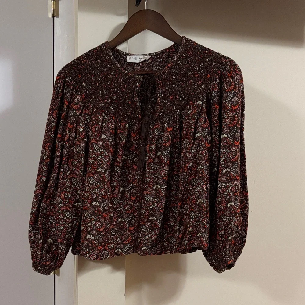 Lucky Brand smocked Paisley Blouse - Brown and Red - Picture 1 of 8